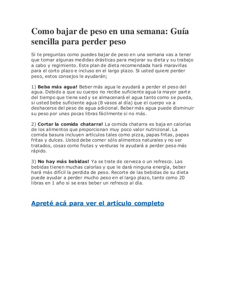 Como bajar de peso en una semana rapido y